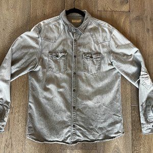 AllSaints All Saints Grey Western Denim Pearl Snap XL X Large $199